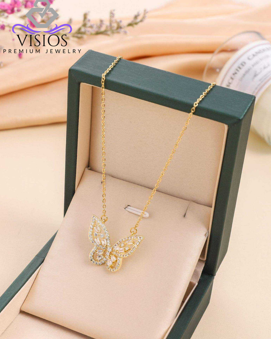 Dazzling Butterfly Wings Pendant – Gold Finish